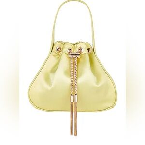 Olga Berg MIKI Drawstring Satin Bag in Chartreuse $115